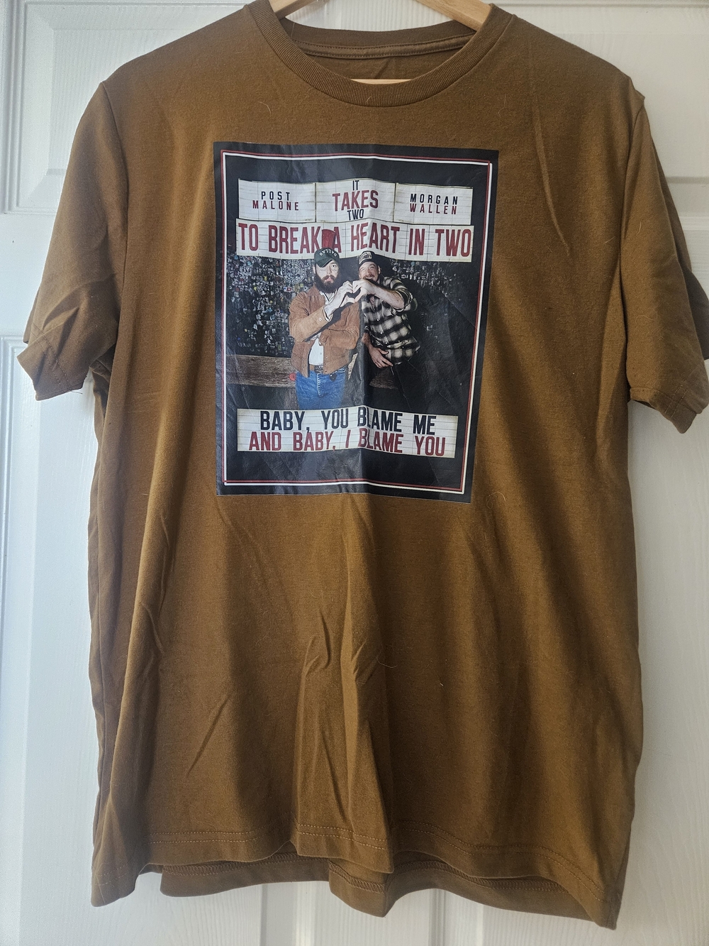 Unisex Rust-Brown Graphic Tee - Morgan Wallen And Post Malone
